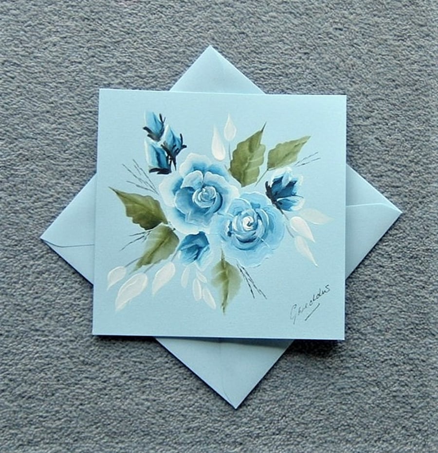 original hand painted all occasion floral roses greetings card ( ref F 195 )