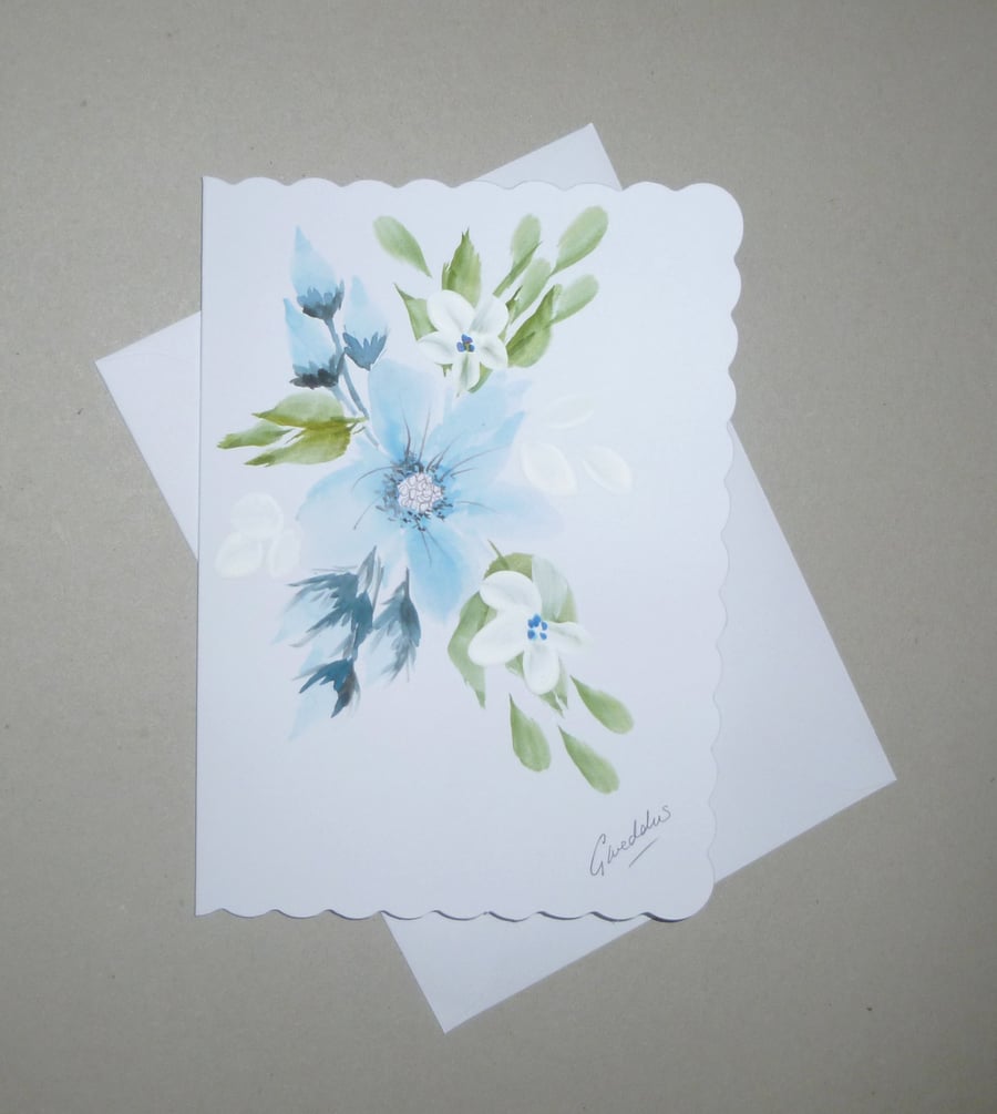 original art hand painted floral greetings card ( ref FA 354 B2 )