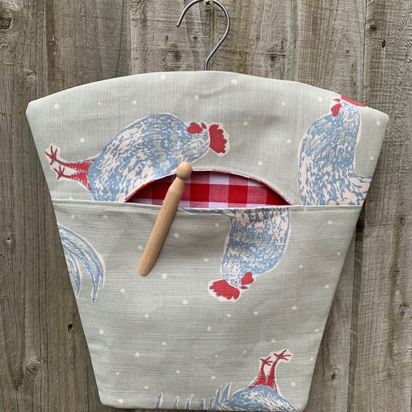 Peg Bag - Cockerel and spot with gingham lining 