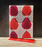 Handmade A5 Journal, 1950s Red and Orange Leaf Design Vintage Barkcloth Fabric - Image 3