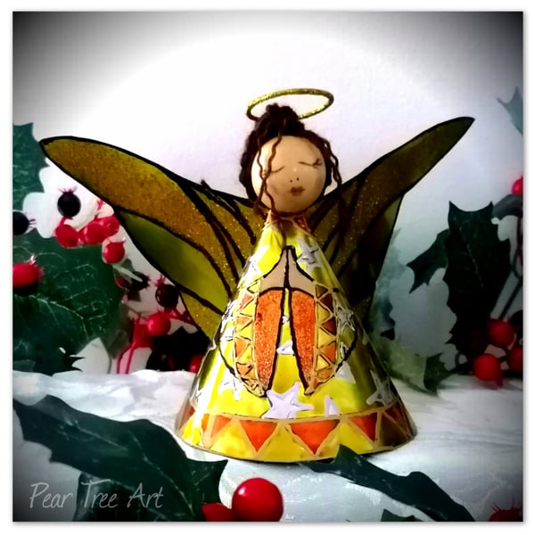 Large: Yellow Tin Angel Christmas tree topper