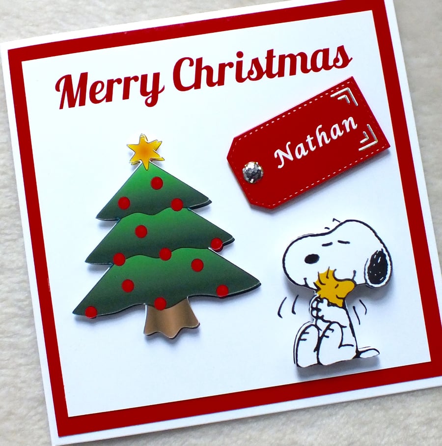 Handmade Personalised Snoopy Christmas Hug Card