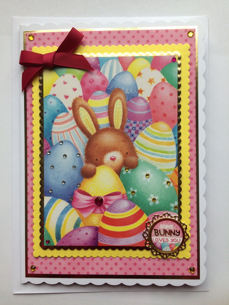 Easter Card Some Bunny Loves You Birthday Anniversary 3D Luxury Handmade Card 