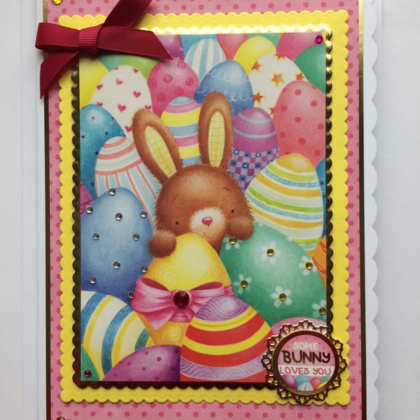 Easter Card Some Bunny Loves You Birthday Anniversary 3D Luxury Handmade Card 
