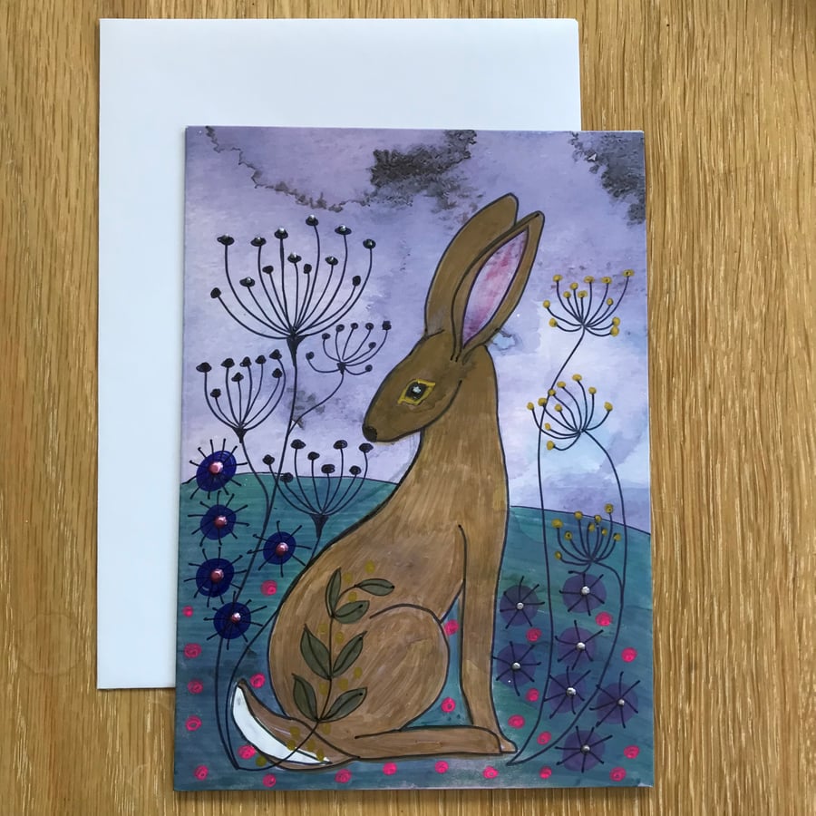 Hare - blank card-countryside-greetings card