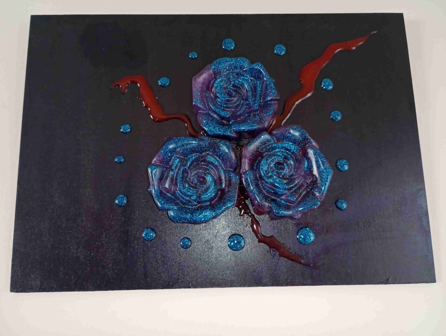 Handmade Glittery Flower Hanging Wood and Resin Wall Art Board 