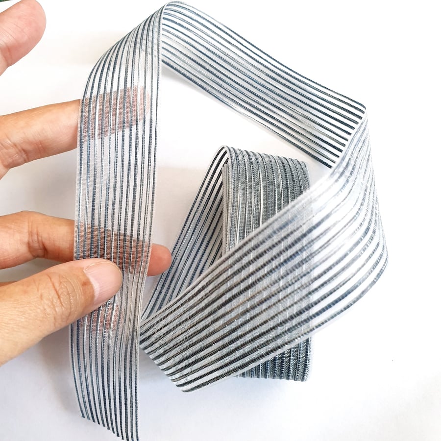 1m Black Strip Lines Premium Organza Ribbon 25mm for Bow & Hair Accessories