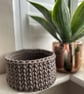 Handmade Crochet knitted basket with wooden base