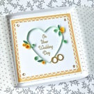 Luxury boxed wedding card - yellow quilled roses