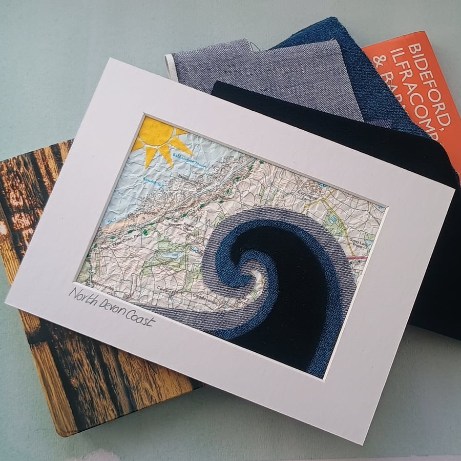 Fabric & Paper Map Picture of the North Devon Coast  - 7x5, Mounted
