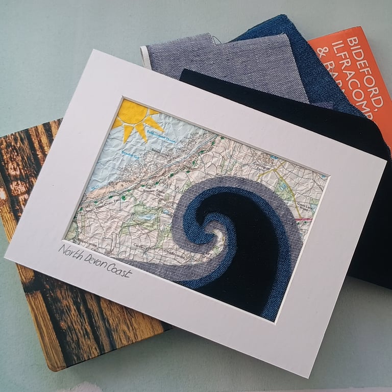 Fabric & Paper Map Picture of the North Devon Coast  - 7x5, Mounted