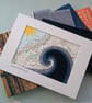 Fabric & Paper Map Picture of the North Devon Coast  - 7x5, Mounted