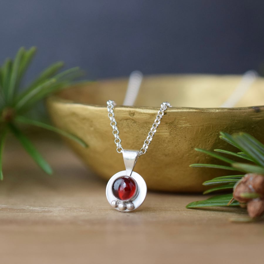 Garnet and Sterling Silver Pendant Necklace