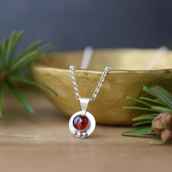 Garnet and Sterling Silver Pendant Necklace