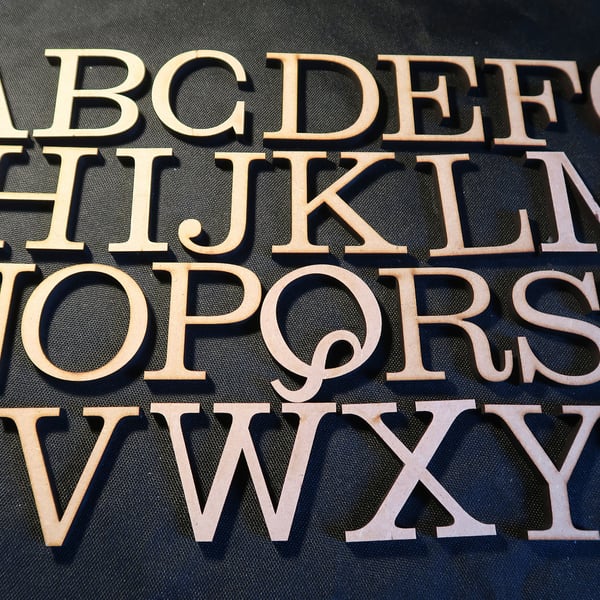laser cut wood MDF 6mm thick capital letters, Clarendon font , various sizes,