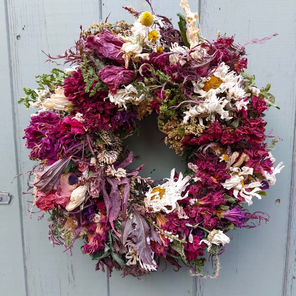 Dried Flower and Foliage Wreath.  Handmade. 25cm Diameter.