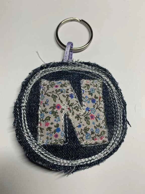 Upcycled denim key ring. Boho N