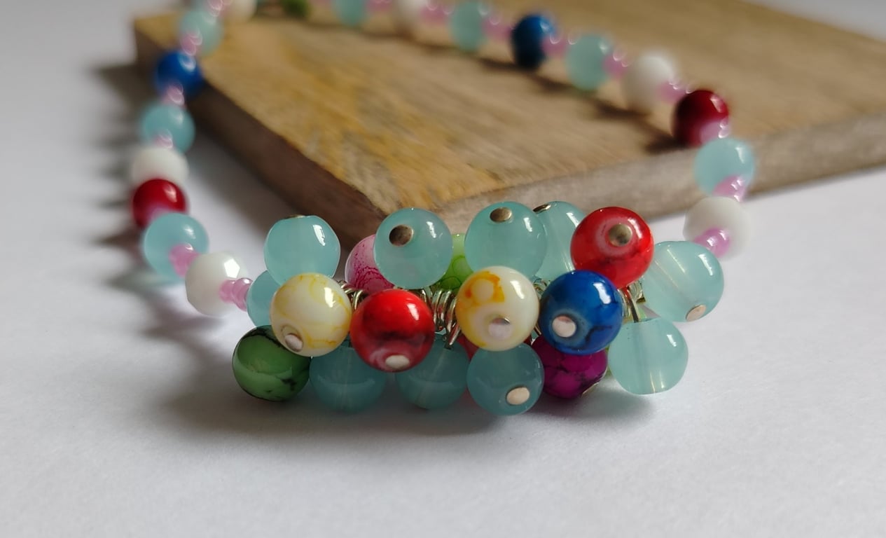 Summer Meadow - Handcrafted Colourful Beaded Cluster Necklace