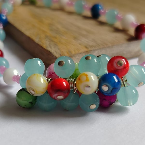 Summer Meadow - Handcrafted Colourful Beaded Cluster Necklace