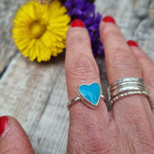 Sterling Silver Blue Surfite Heart Ring  - UK Size P