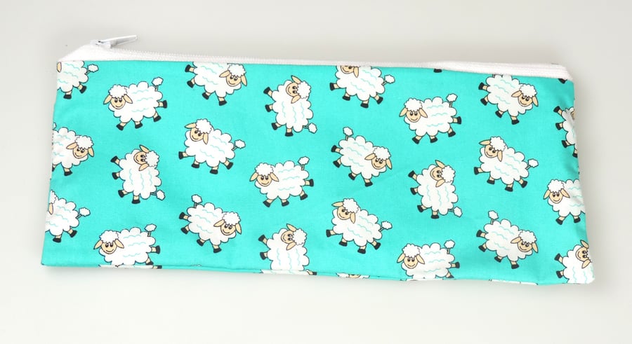 Kawaii Sheep Pattern zipped lined pencil case, Stationary, school, gift, 