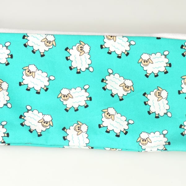 Kawaii Sheep Pattern zipped lined pencil case, Stationary, school, gift, 