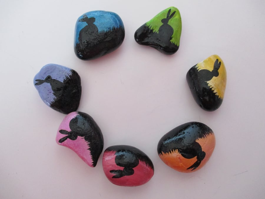 Painted Pebble Bunny Rabbit Silhouette Rock Pai... - Folksy