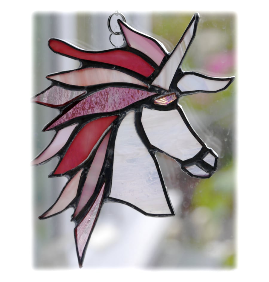 Unicorn Suncatcher Stained Glass Handmade Pinks 016 Candy