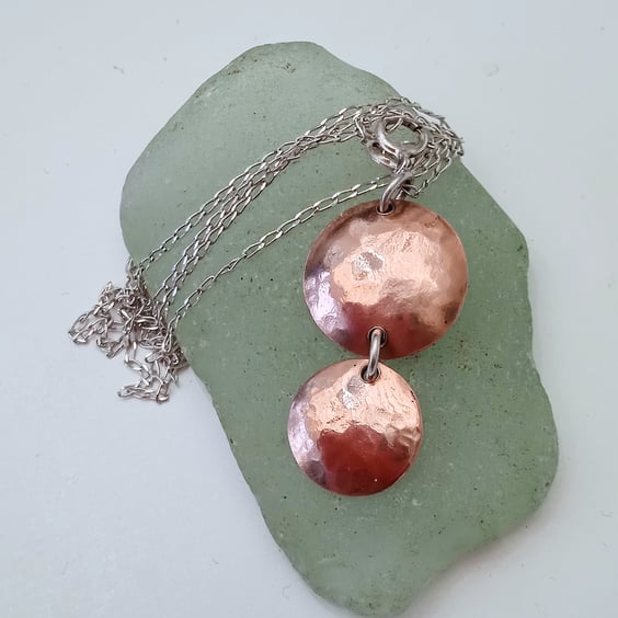  Handmade Copper Double Disk Pendant Necklace (NKCUPDDC3) - UK Free Post