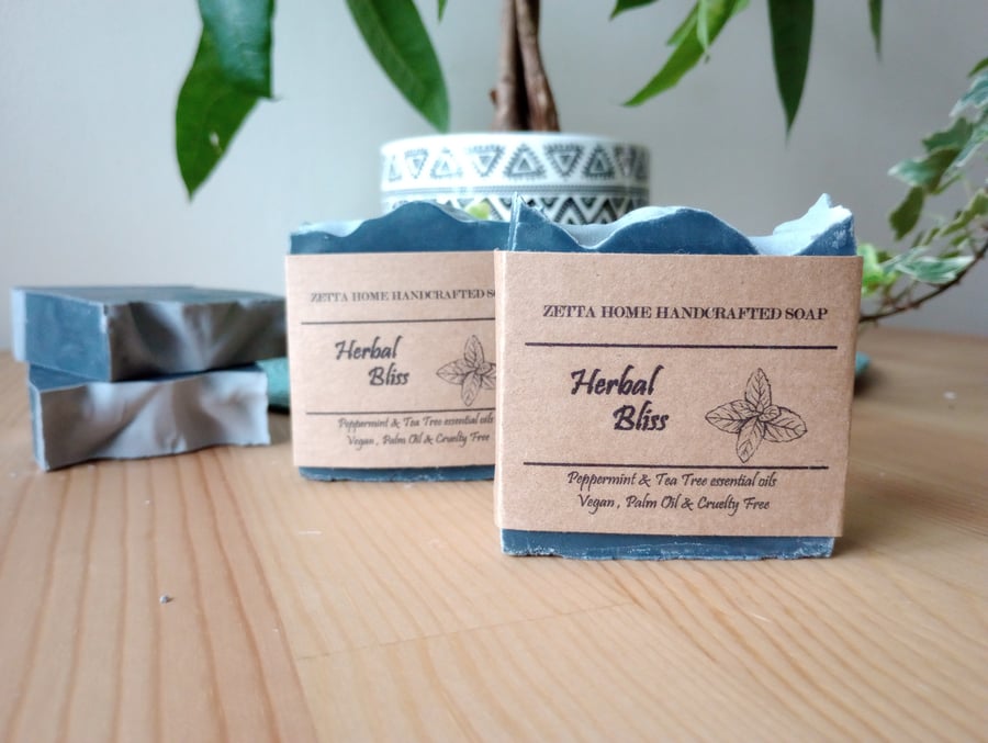 Charcoal soap bar, Peppermint and Tea Tree, palm oil free, zero waste, 