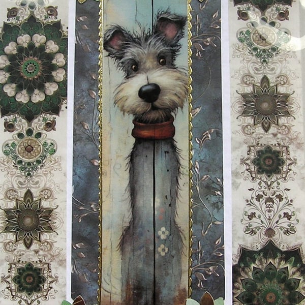 Sitting Dog - Hand Crafted Decoupage Greeting Card - Blank (2991)
