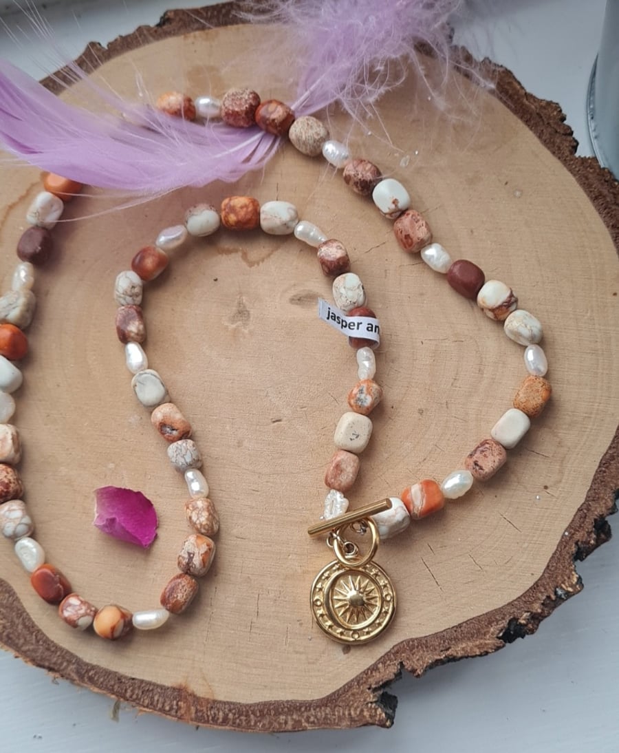 Pearl with jasper stone necklace 