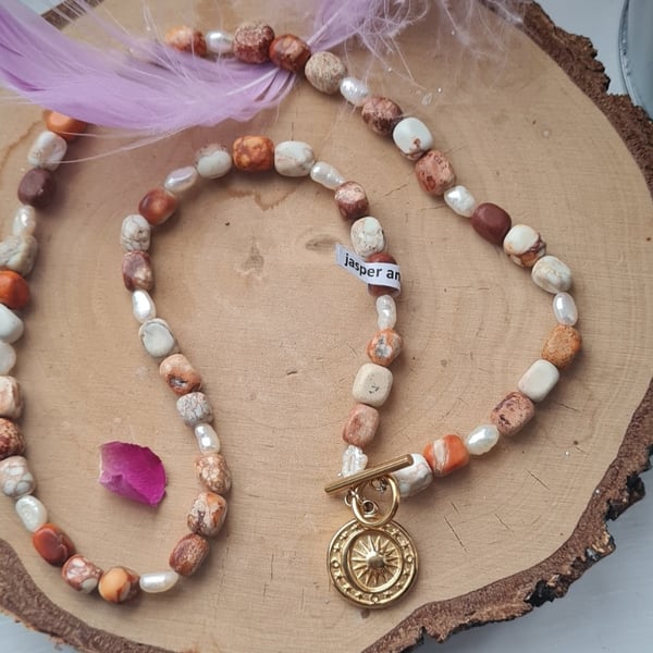 Pearl with jasper stone necklace 