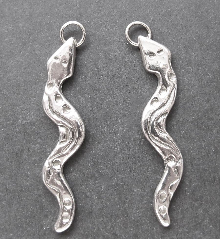 Fine Silver Snakes Earrings, 99.9% Pure Silver, Sterling Shepherd's Hooks 