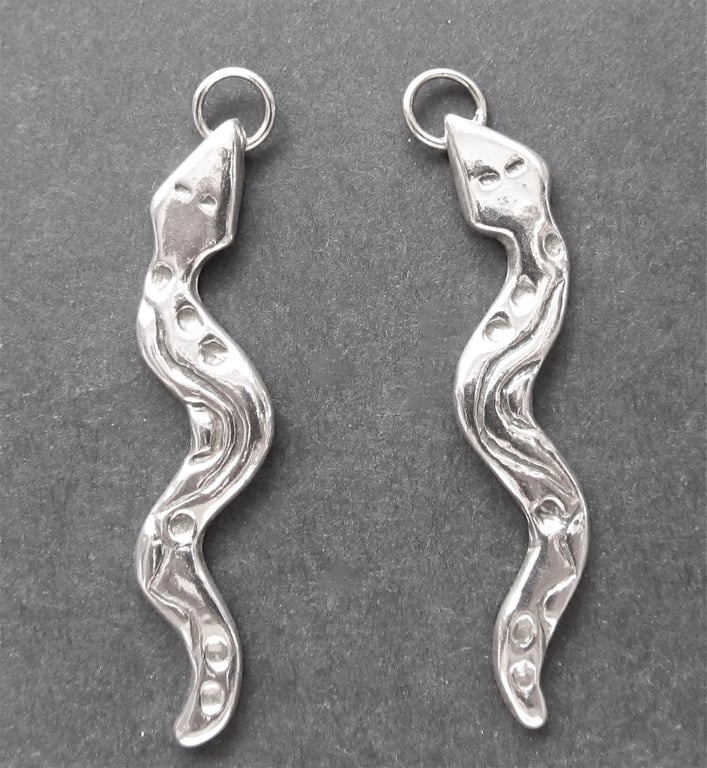 Fine Silver Snakes Earrings, 99.9% Pure Silver, Sterling Shepherd's Hooks 