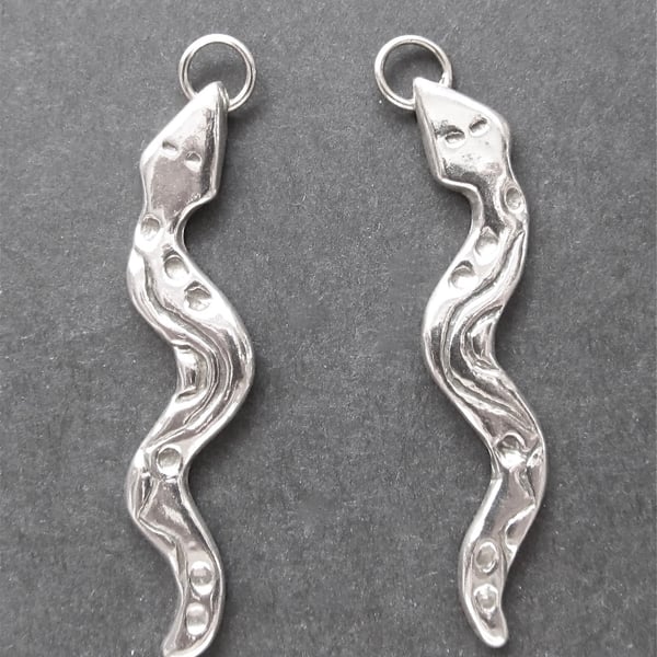 Fine Silver Snakes Earrings, 99.9% Pure Silver, Sterling Shepherd's Hooks 