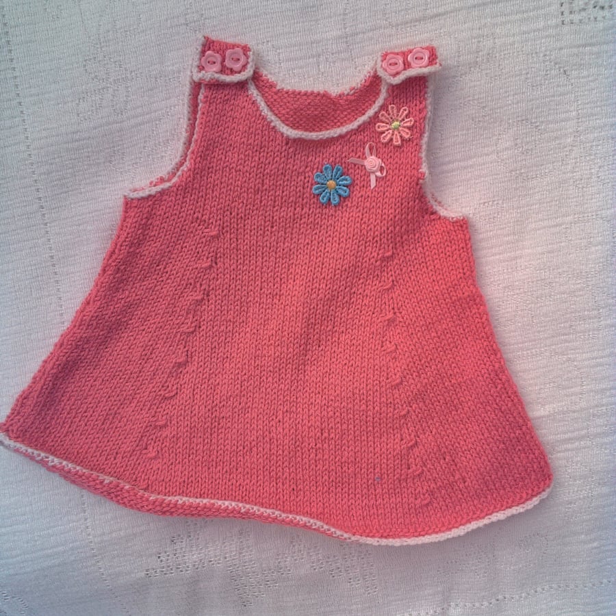 Baby Girl's Hand Knitted Dress with Flower Decorations, Baby Gift, Custom Make