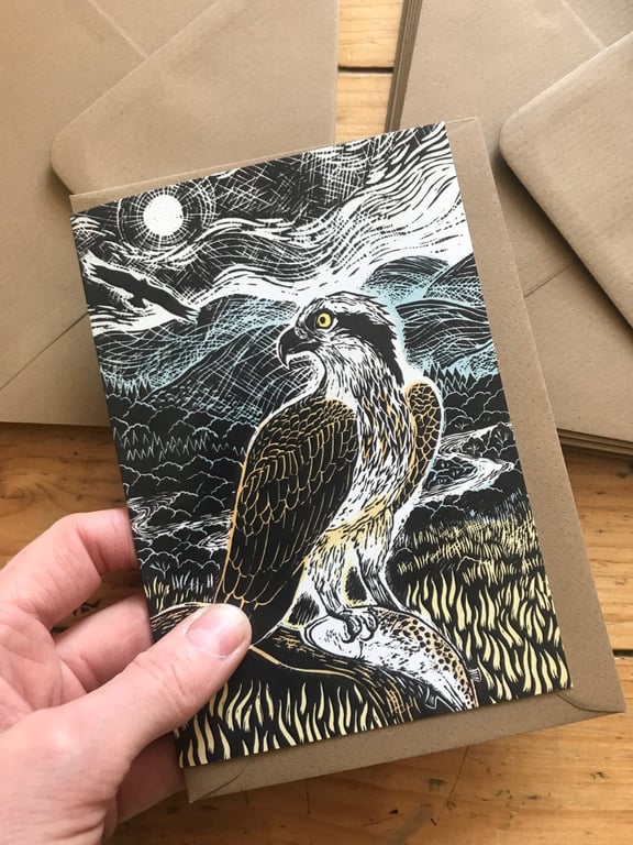 Osprey lino print greeting card