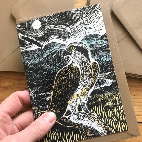 Osprey lino print greeting card