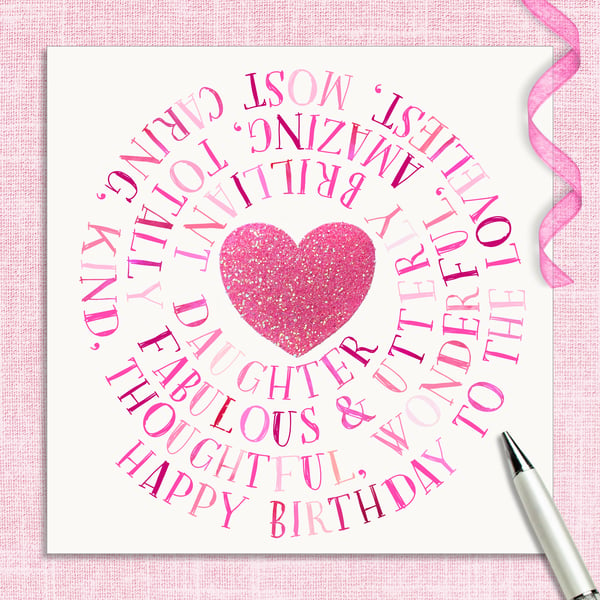 Daughter Birthday Card - Pink Sparkle