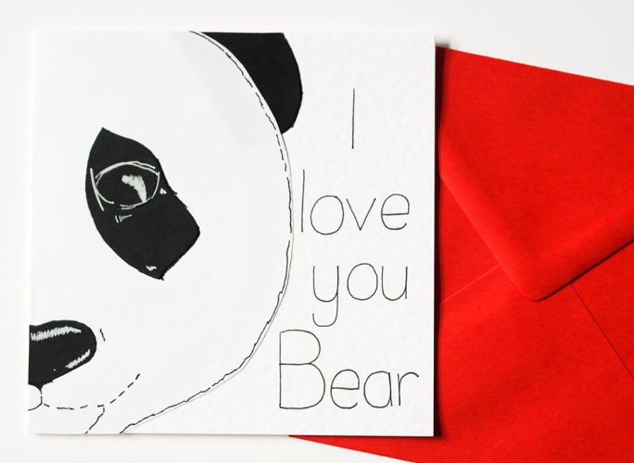 Valentine Panda Card, Cute Anniversary Card, I Love You Bear Birthday Card 