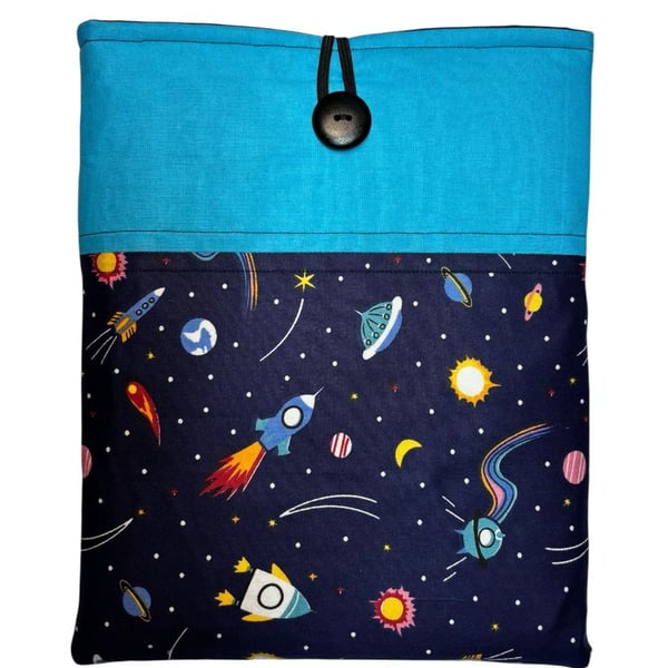 Space print iPad, book case