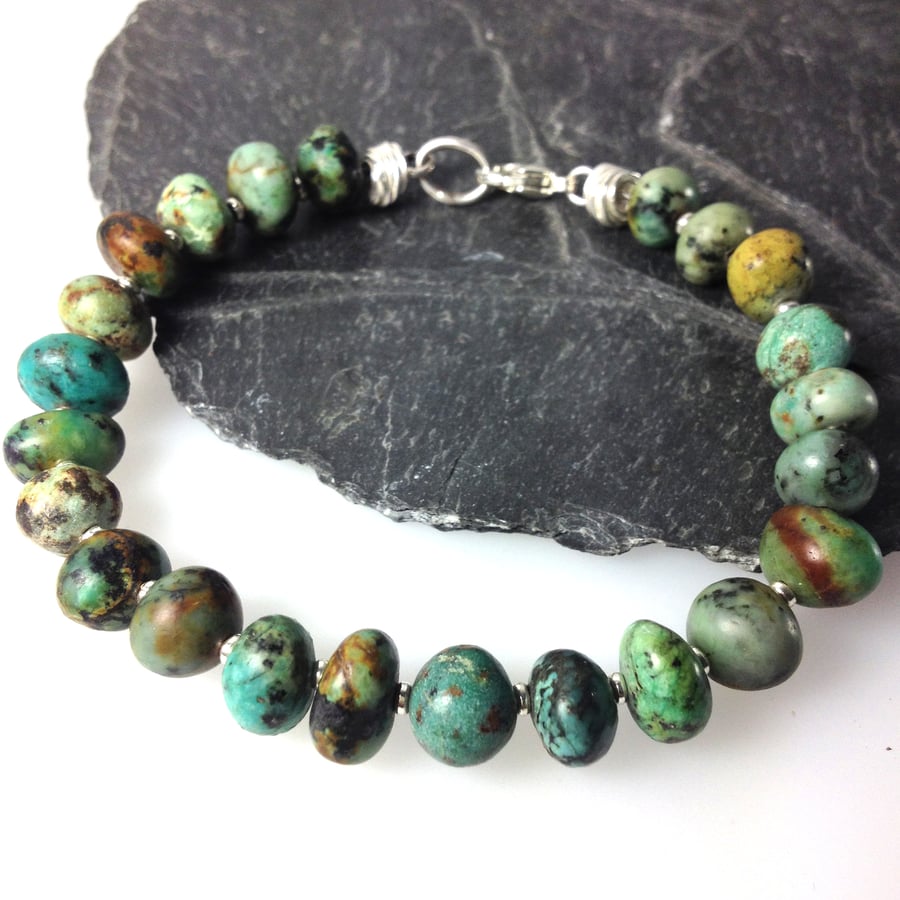 Sterling silver and African Turquoise bird egg bracelet