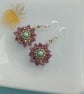 Dusky Pink and Green Vintage Style Beaded Flower Earrings - Image 5