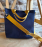 Navy Canvas Tote Bag with Mustard Straps - Handmade Crossbody Bag