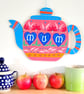 Mum Hand painted wooden hanging teapot decoration heart flower wall art