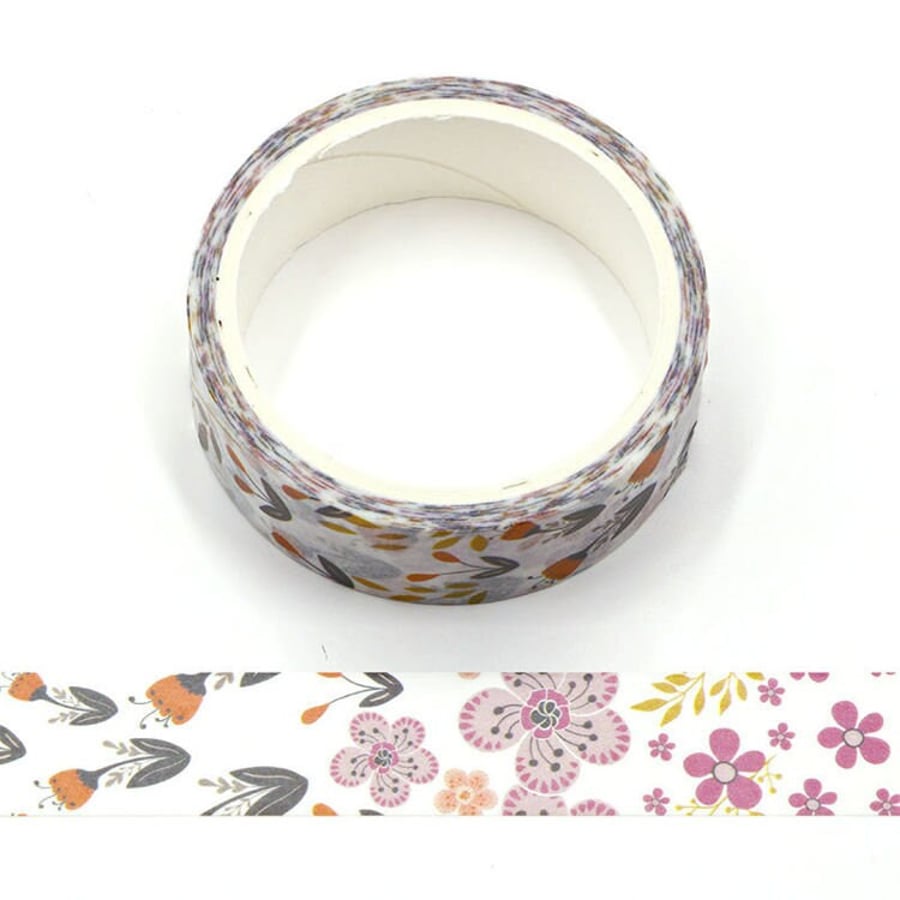 Purple Flowers Floral Decorative Floral Washi Tape 15mm x 5 Meters Eco Friendly 