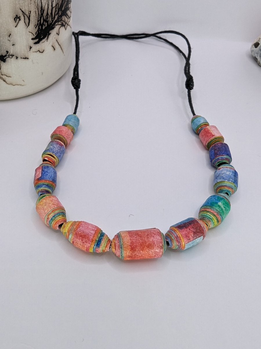 Colourful paper bead necklace