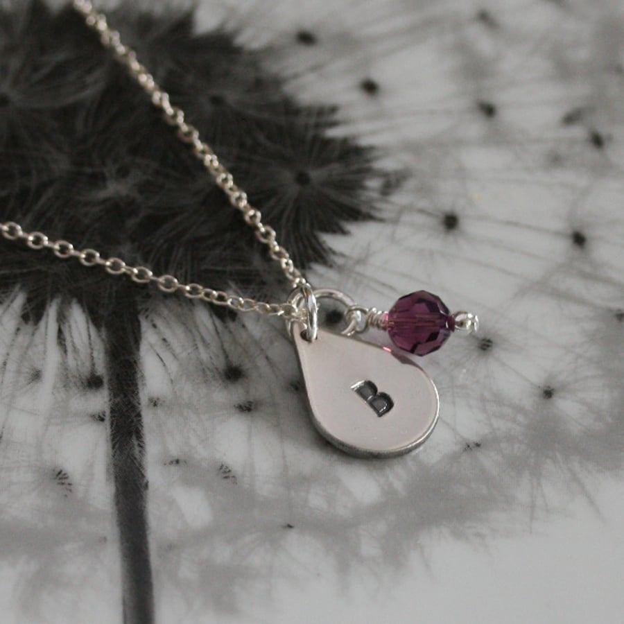 Personalised Silver necklace with birthstone crystal