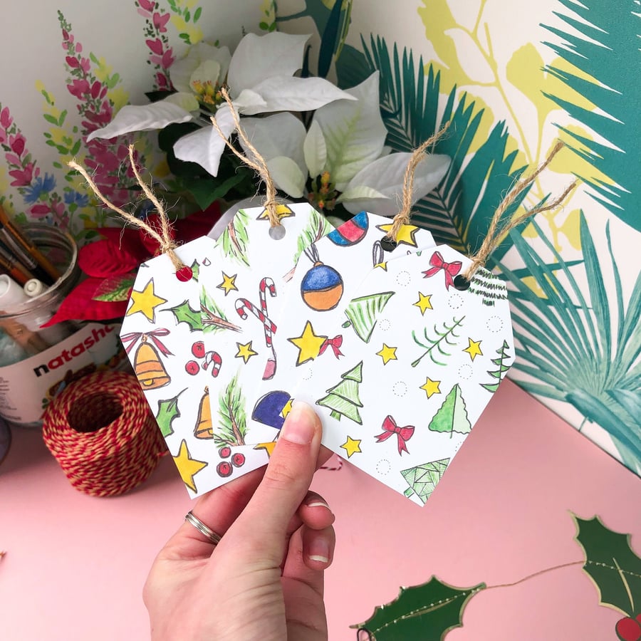 Festive Patterns Pack of 4 8 Gift Tags Christmas Present Labels 